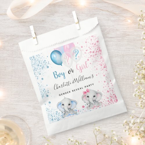 Blue pink glitter elephants gender reveal party favor bag