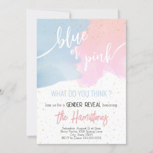Blue & Pink Glitter Gender Reveal Baby Shower Invitation