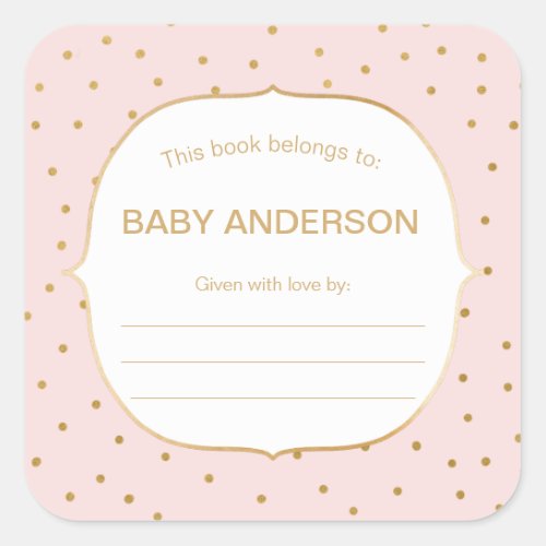 Blue Pink  gold confetti baby shower bookplate