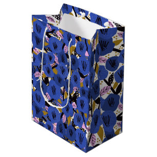 Blue Pink Gold Floral Pattern Medium Gift Bag