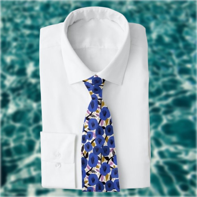 Blue Pink Gold Floral Pattern  Neck Tie (Creator Uploaded)