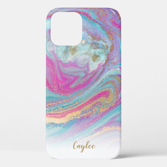 Blue Pink Gold Glitter Marble Personalized Case (Back)