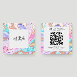 Blue Pink Gold glitter QR Code Hair Stylist Square Business Card