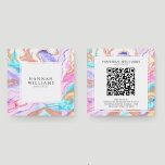 Blue Pink Gold Glitter Qr Code Hair Stylist Square Business Card at Zazzle