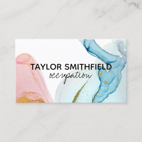 Blue Pink Gold Paint Splatter Business Card