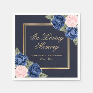 Blue Pink Gold Watercolor Floral Funeral Memorial Napkins