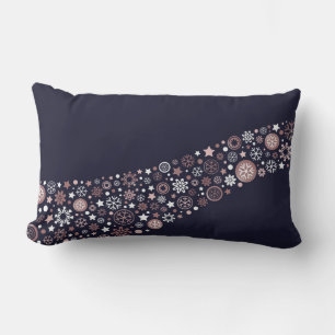 Blue, pink gold, white seasonal winter snowflake lumbar pillow
