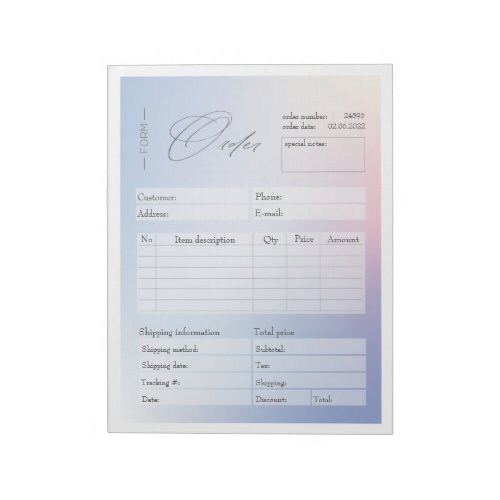 Blue  Pink Gradient Business Order Form Notepad