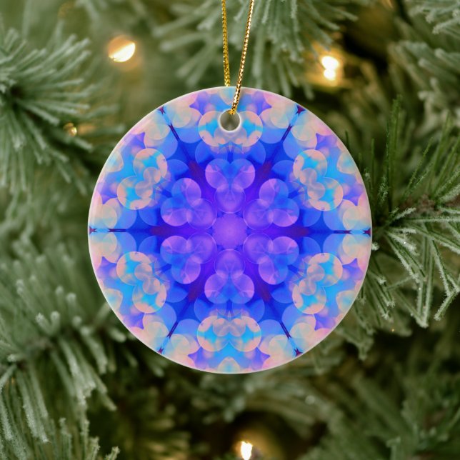 Blue & Pink Gradient Pastel Bubble Art Ceramic Ornament (Tree)