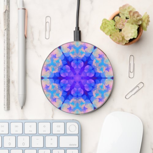 Blue  Pink Gradient Pastel Bubble Art Wireless Charger