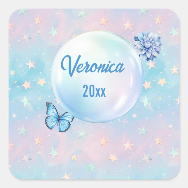 Blue-Pink Gradient Starry Background  Square Sticker (Front)