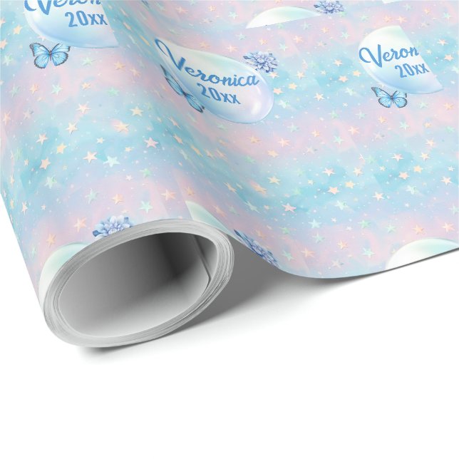 Blue-Pink Gradient Starry Background  Wrapping Paper (Roll Corner)