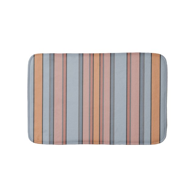 Blue Pink Gray Color Block Vertical Stripes  Bath Mat (Front)
