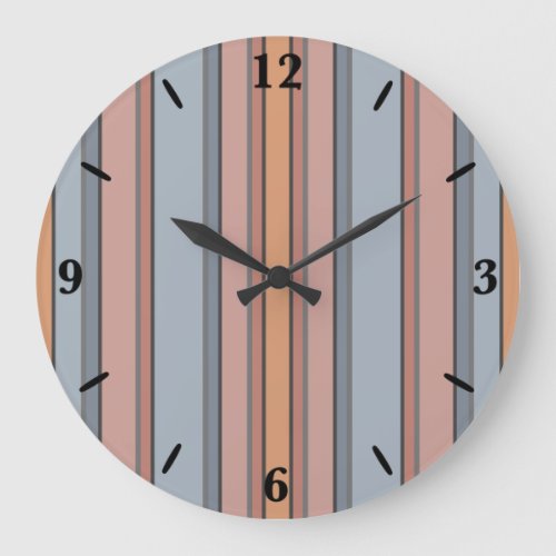 Blue Pink Gray Color Block Vertical Stripes Large Clock
