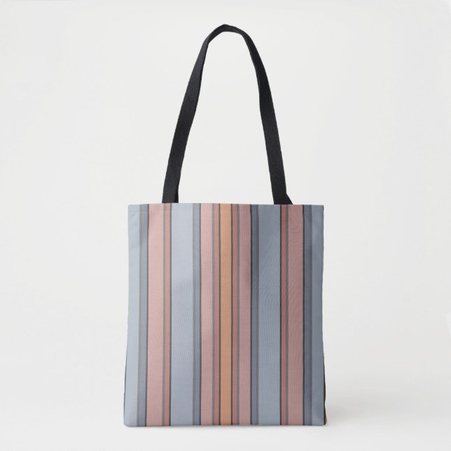 Blue Pink Gray Color Block Vertical Stripes  Tote Bag (Front)