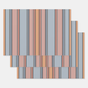 Blue Pink Gray Color Block Vertical Stripes  Wrapping Paper Sheets