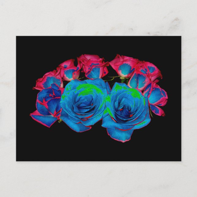 Blue,Pink & Green Bouquet (Solarized Effect) Postcard (Front)