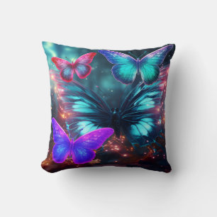 Blue Pink Green Butterflies on a Sofa Chair Bed Throw Pillow