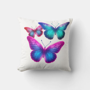 Blue Pink Green Floating Butterflies Cute White Throw Pillow