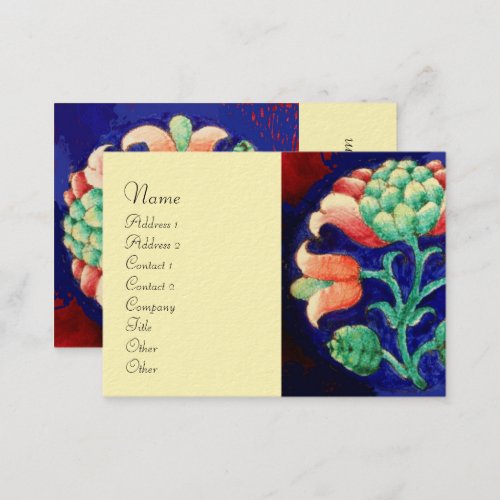 BLUE PINK GREEN FLORAL DECOR Stylized Flower Cream Business Card