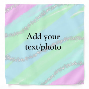 Blue pink green glitter sparkle pastel add name p bandana