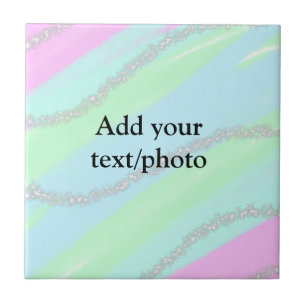 Blue pink green glitter sparkle pastel add name p ceramic tile