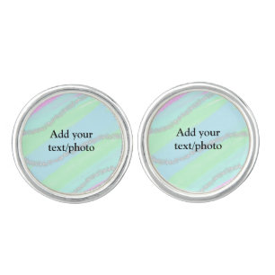 Blue pink green glitter sparkle pastel add name p cufflinks
