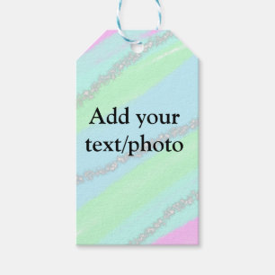 Blue pink green glitter sparkle pastel add name p gift tags