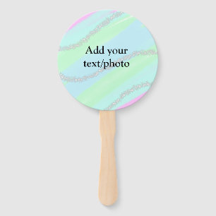 Blue pink green glitter sparkle pastel add name p hand fan