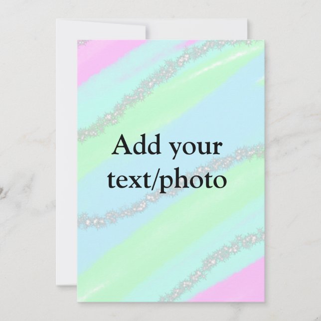 Blue pink green glitter sparkle pastel add name p invitation (Front)
