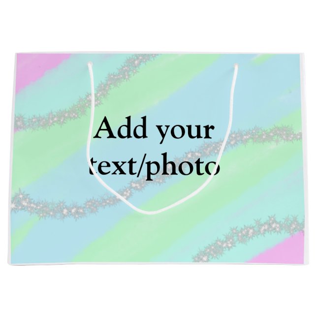 Blue pink green glitter sparkle pastel add name p large gift bag (Front)