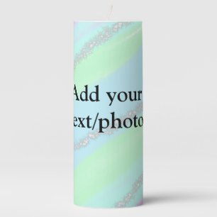 Blue pink green glitter sparkle pastel add name p pillar candle