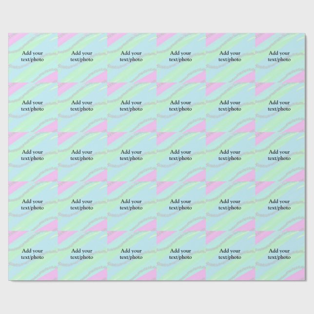 Blue pink green glitter sparkle pastel add name p wrapping paper (Flat)