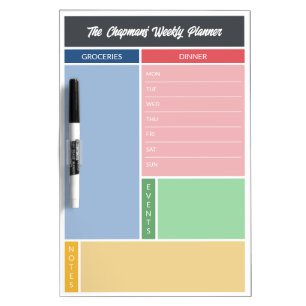 Blue Pink Green Practical Family Weekly Planning Dry Erase Board