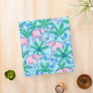 Blue Pink Green Preppy Elephant 3 Ring Binder