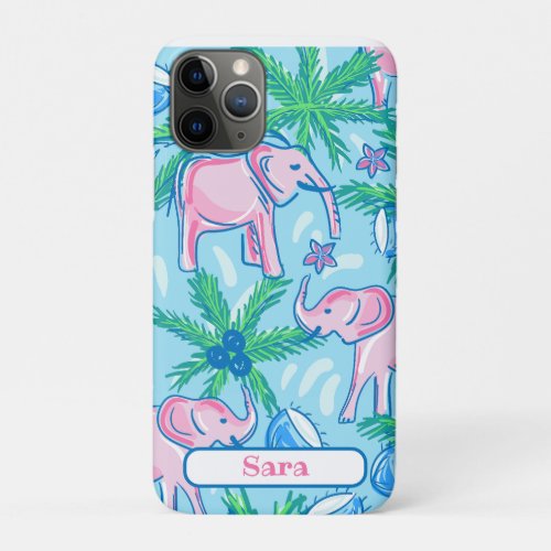 Blue Pink Green Preppy Elephant iPhone 11 Pro Case