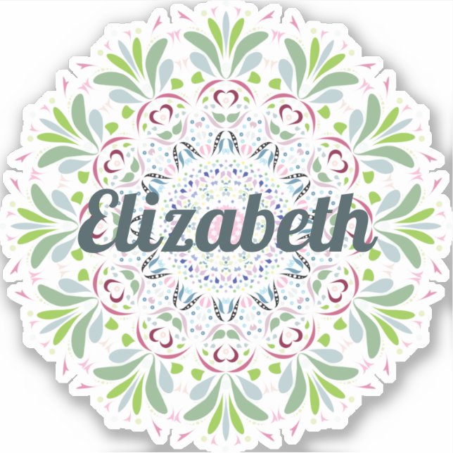 Blue, Pink, Green Scandinavian Folk Art Mandala  Sticker (Front)
