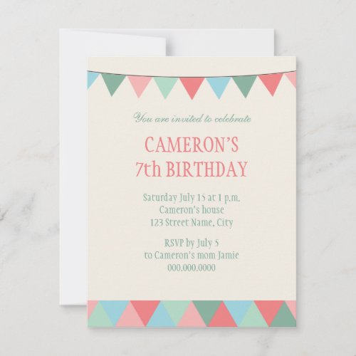 Blue Pink Green String Pennon Kids Birthday Custom Announcement