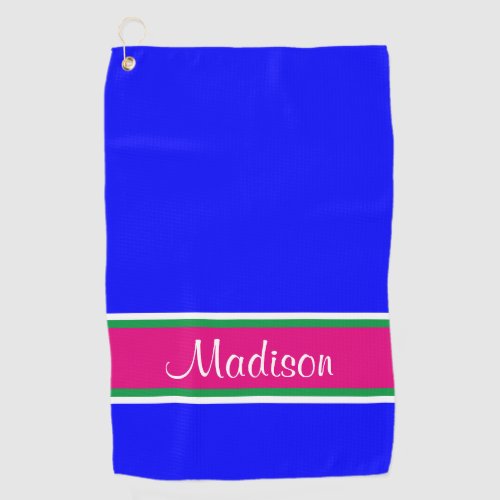 Blue Pink Green Stripe Name Golf Towel