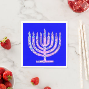 Blue Pink Hanukkah Menorah 4Hannah Paper Napkins