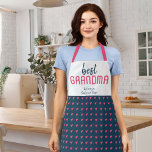 Blue Pink Heart Pattern Best Grandma Mother`s Day Apron<br><div class="desc">Cute Blue Pink Heart Pattern Best Grandma Mother`s Day Apron. Hand-drawn pink hearts with white dots on a dark blue background and modern typography. Add your names. You can change the grandma into nana,  gram,  grandmom, ...  Sweet keepsake apron for a grandmother for a birthday,  Mother`s Day or Christmas.</div>