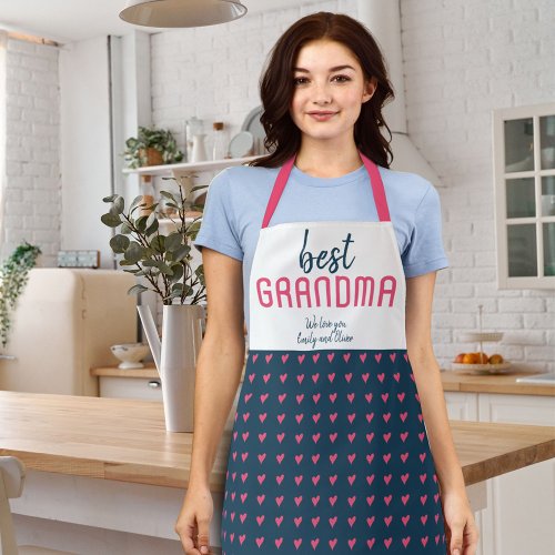 Blue Pink Heart Pattern Best Grandma Mothers Day Apron