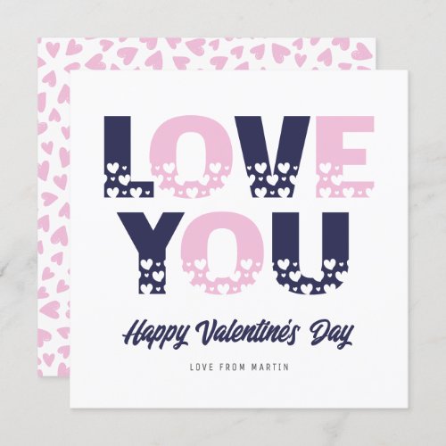 Blue Pink Hearts Love You Valentines Day Card