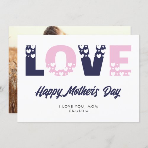 Blue Pink Hearts Photo Happy Mothers Day Card