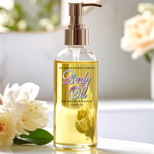 Blue Pink Holographic Clear Body Oil Label