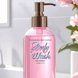 Blue Pink Holographic Clear Body Wash Label