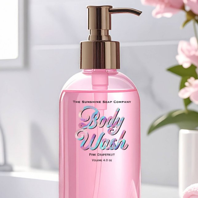 Blue Pink Holographic Clear Body Wash Label (Creator Uploaded)