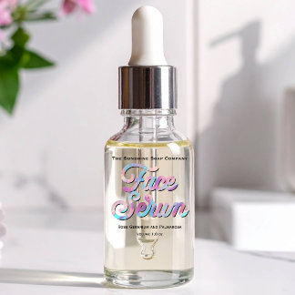 Blue Pink Holographic Clear Face Serum Label