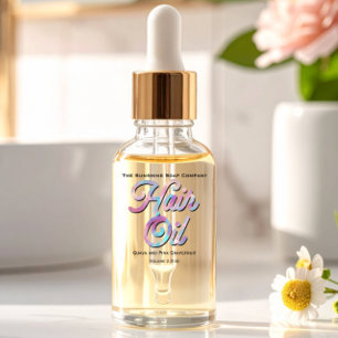 Blue Pink Holographic Clear Hair Oil Label