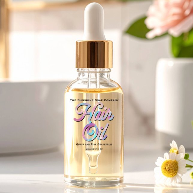 Blue Pink Holographic Clear Hair Oil Label (Creator Uploaded)